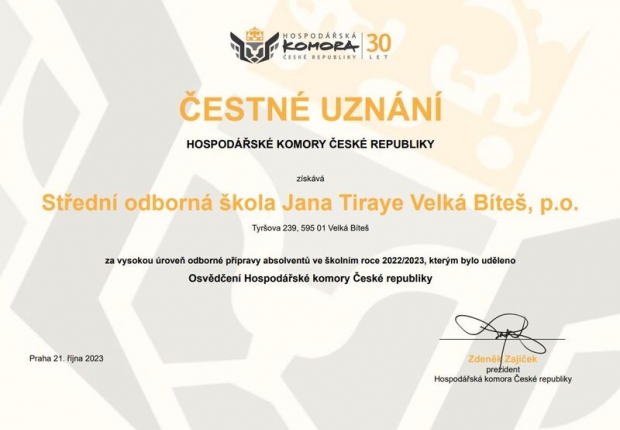 OCENĚNÍ NEJLEPŠÍHO ABSOLVENTA