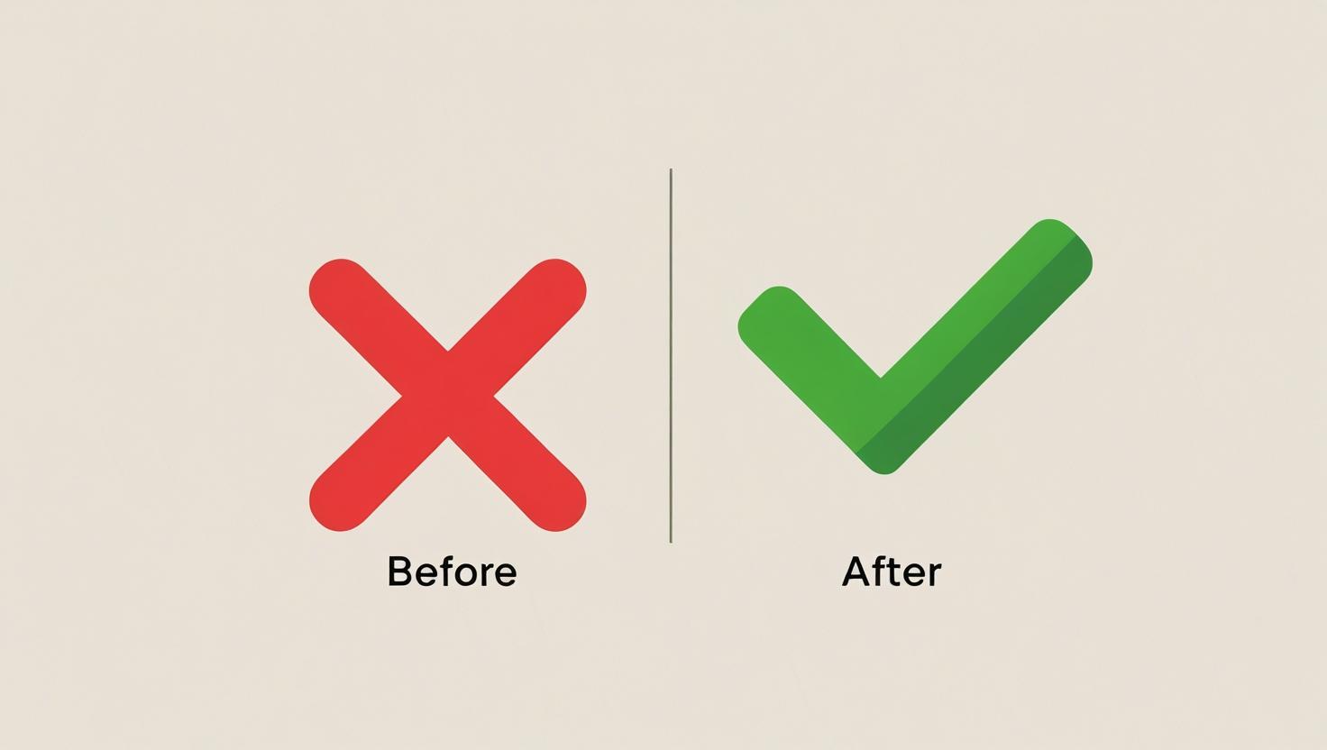 before s červeným křížkem ve tvaru x a after se zelenou fajfkou vše v moderním stylu